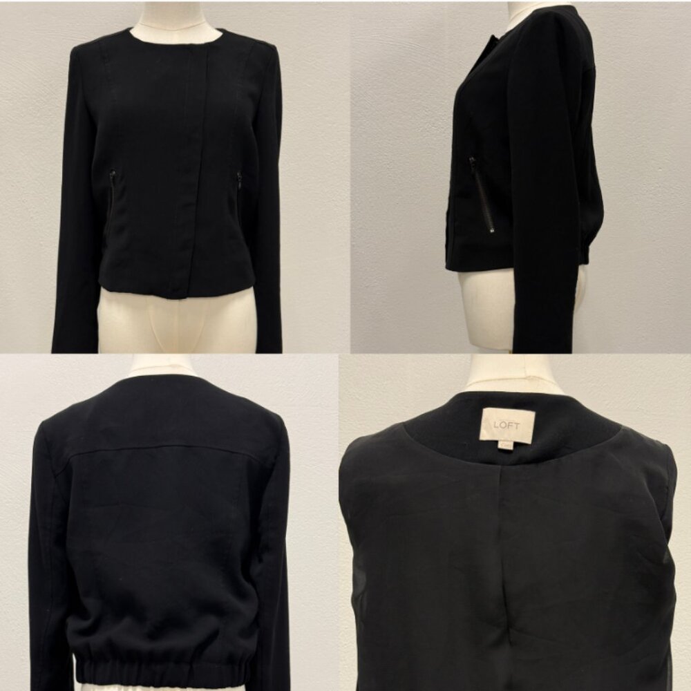 Loft Black Suit Zipper Accent Jacket Size S